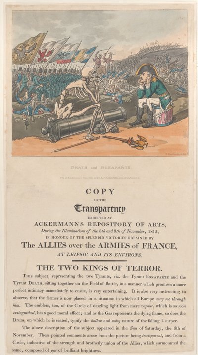 Tod und Bonaparte, die zwei Könige des Schreckens, 1. Januar 1814 von Thomas Rowlandson
