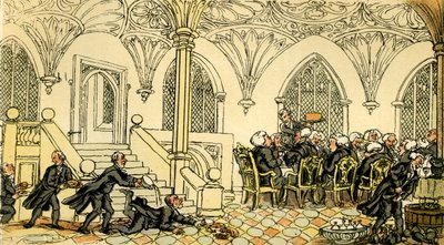 Dr. Syntax wird im College unterhalten von Thomas Rowlandson