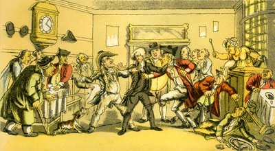 Dr. Syntax bei einem Streit im Kaffeehaus von Thomas Rowlandson
