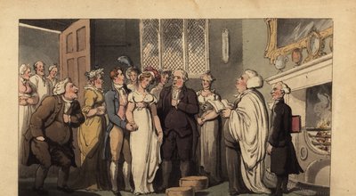Englischer Gentleman heiratet seine Braut in einem herrschaftlichen Haus von Thomas Rowlandson