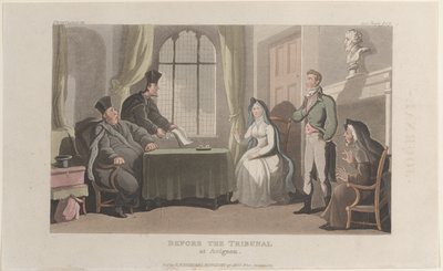 Frontispiz: Vor dem Tribunal in Avignon, aus dem Journal der sentimentalen Reisen von Thomas Rowlandson