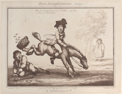 Pferdefähigkeiten, Skizze 7: Ein Zivilist!!, 1. August 1799 von Thomas Rowlandson