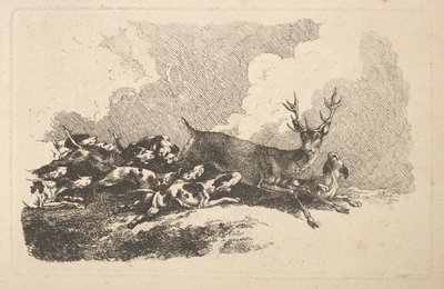 Hunde jagen einen Hirsch von Thomas Rowlandson