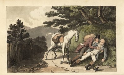 Johnny hilft einem Reisenden, der vom Pferd gefallen ist von Thomas Rowlandson