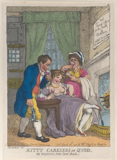 Kitty Careless in Quod oder wartet auf jüdische Kaution von Thomas Rowlandson