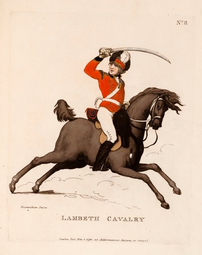 Lambeth-Kavallerie, aus "Loyal Volunteers of London and Environs" (1798-99) von Thomas Rowlandson
