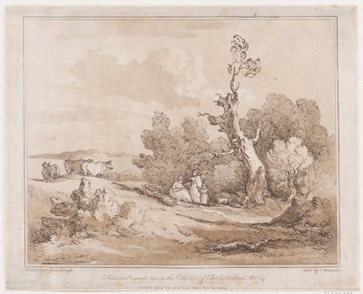 Landschaft mit Figuren, die Holz unter knorrigen Bäumen sammeln, 21. Mai 1789 von Thomas Rowlandson