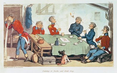 Rauchen und Grog trinken lernen. 1815 von Thomas Rowlandson