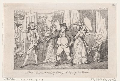 Lord Tellamar wird von Squire Western grob abgewiesen, aus Die Geschichte von Tom Jones, einem Findelkind von Thomas Rowlandson