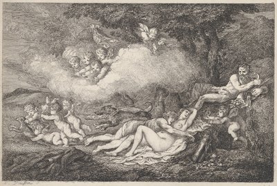 Mars und schlafende Venus mit Putti, 1799 von Thomas Rowlandson