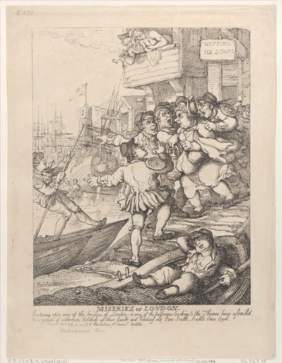 Elend von London: Betreten einer der Brücken von London oder einer der Passagen von Thomas Rowlandson