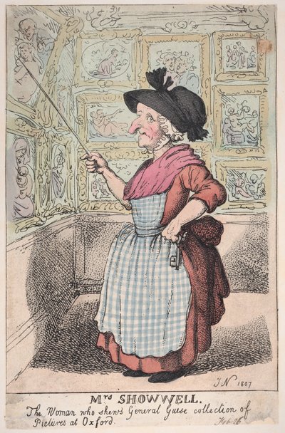 Mrs. Showell, die Frau, die General Guises Gemäldesammlung zeigt von Thomas Rowlandson