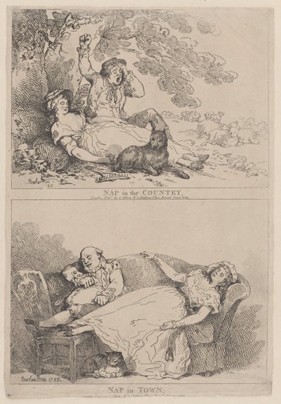 Schläfchen auf dem Land, Schläfchen in der Stadt, 1785 von Thomas Rowlandson