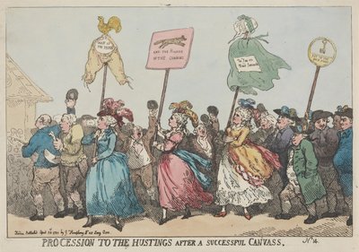 Prozession zu den Hustings nach erfolgreicher Wahlkampagne von Thomas Rowlandson