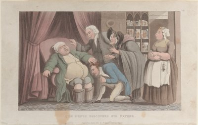 Quae Genus entdeckt seinen Vater, aus der Geschichte von Johnny Quae Genus, 1. Januar 1822 von Thomas Rowlandson