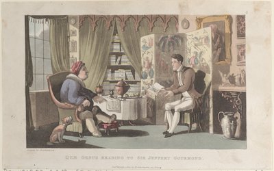 Quae Genus liest Sir Jeffery Gourmand vor, aus The History of Johnny Quae Genu von Thomas Rowlandson