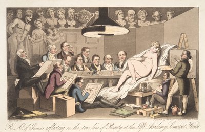 R---A---ys des Genies reflektieren über die wahre Linie der Schönheit an der Life Academy, Somerset House, aus The English Spy von Thomas Rowlandson