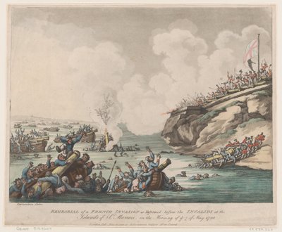 Probe einer französischen Invasion, aufgeführt vor den Invaliden auf den Inseln..., 18. Mai 1798 von Thomas Rowlandson