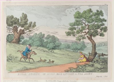 Ländliche Sportarten oder ein alter Maulwurffänger in voller Duftspur, [1811], Nachdruck von Thomas Rowlandson