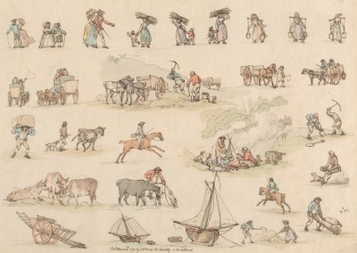 Satz von sechzehn: Umrisse von Figuren und Landschaften von Thomas Rowlandson