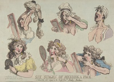 Sechs Stufen der Gesichtskorrektur, gewidmet mit Respekt der ehrenwerten Lady Ar..., 29. Mai 1792 von Thomas Rowlandson