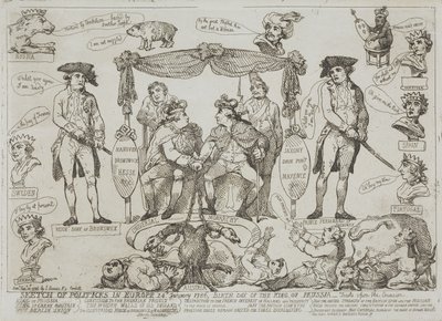 Skizze der Politik in Europa, 24. Januar 1786 - Geburtstag des Königs von Preußen von Thomas Rowlandson