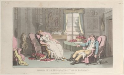 Schlafendes Tête-à-Tête bei einem ersten Besuch von Don Luigi, aus Neapel und der Campagna..., 1. Juni 1815 von Thomas Rowlandson