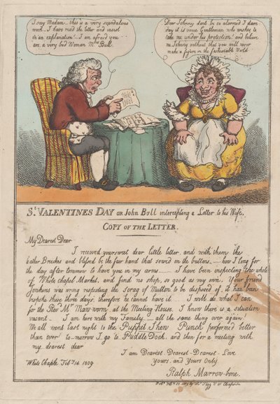 Der Valentinstag oder John Bull fängt einen Brief an seine Frau ab, 23. Februar 1809 von Thomas Rowlandson