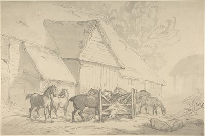 Stallhof mit Pferden von Thomas Rowlandson