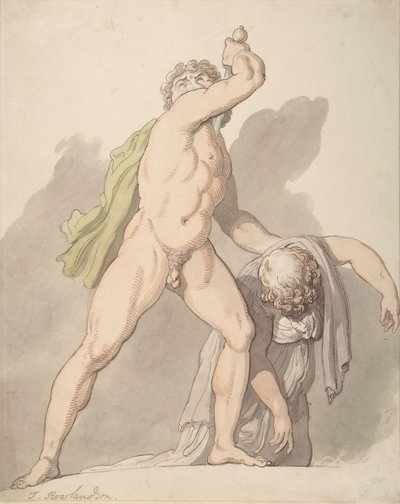 Stehender nackter Mann, der eine ohnmächtige Frau stützt, Ludovisi-Gallier in den Uffizien, 1780-1827 von Thomas Rowlandson