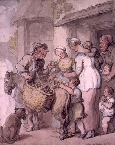 Der Apfelverkäufer: Backen und Kochen von Äpfeln von Thomas Rowlandson