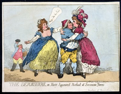 Der Devonshire, oder die am meisten anerkannte Methode, Stimmen zu sichern, veröffentlicht von William Humphrey im Jahr 1784 von Thomas Rowlandson