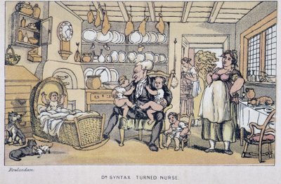 Der Doktor, der Kinder betreut - in „Die drei Reisen des Doktor Syntax: auf der Suche nach dem malerischen Trost und einer Frau“ von William Combe, ill. Rowlandson von Thomas Rowlandson