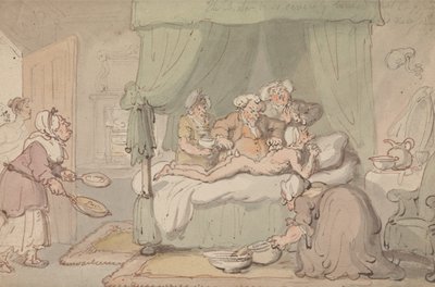 Der Doktor ist so schwer verletzt, dass Schröpfen als notwendig erachtet wird von Thomas Rowlandson