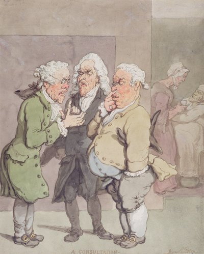 Die Konsultation des Arztes, 1815-1820 (Feder und Tinte und Aquarell über Graphit auf Papier) von Thomas Rowlandson