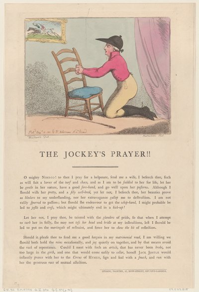 Das Gebet des Jockeys!!, 10. August 1801 von Thomas Rowlandson