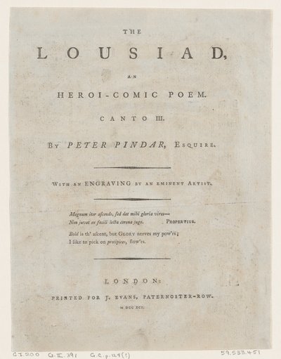 Die Lousiad von Peter Pindar, Frontispiz, 1787 von Thomas Rowlandson