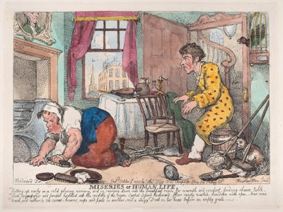 Die Miseren des menschlichen Lebens: Früh aufstehen an einem kalten, düsteren Morgen von Thomas Rowlandson