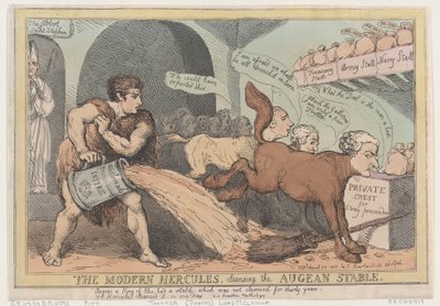 Der moderne Herkules, der den Augiasstall reinigt, 23. April 1805 von Thomas Rowlandson