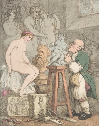 Der Bildhauer (Vorbereitungen für die Akademie, alter Joseph Nollekens und seine Venus) von Thomas Rowlandson