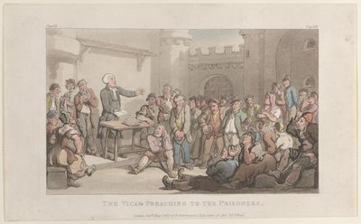 Der Pfarrer predigt den Gefangenen, aus Der Pfarrer von Wakefield von Thomas Rowlandson