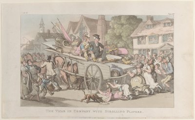 Der Vikar in Gesellschaft mit wandernden Schauspielern, aus Der Vikar von Wakefield, 1. Mai 1817 von Thomas Rowlandson