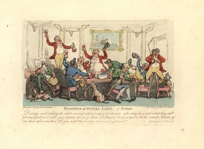 Müder und betrunkener Mann bei einem ausgelassenen Abendessen mit Fuchsjagden von Thomas Rowlandson