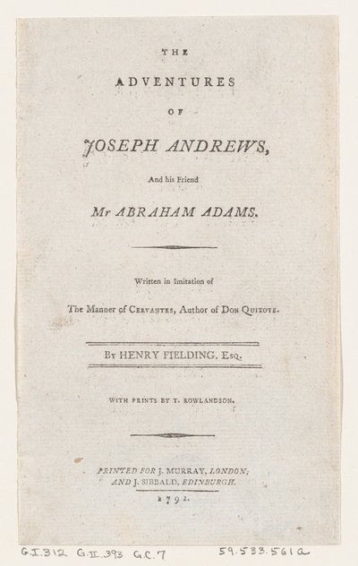 Titelblatt: Die Abenteuer von Joseph Andrews und seinem Freund Mr. Abraham Adams von Thomas Rowlandson