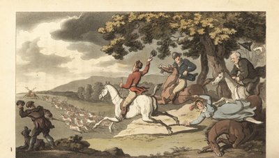 Junger englischer Gentleman reitet mit Hunden bei einer Hirschjagd von Thomas Rowlandson
