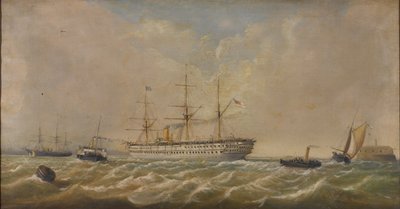 HM Truppenschiff Euphrates kommt in Spithead aus Bombay an, 5. Dez, 1879, bringt das 3. Regiment nach Hause von Thomas Sewell Robins