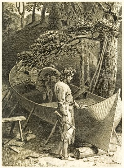 Robinson Crusoe und Freitag bauen ein Boot aus 