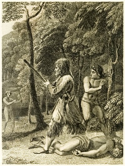 Robinson Crusoe sieht und rettet seinen Mann Freitag zum ersten Mal aus 