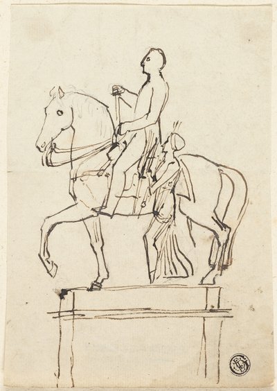 Skulptur eines Reiters begleitet von einer stehenden Frau von Thomas Stothard