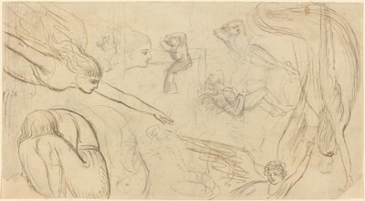 Blatt mit Studien von Engeln und kauernden Figuren (Illustration für Macklins Bibel?) von Thomas Stothard